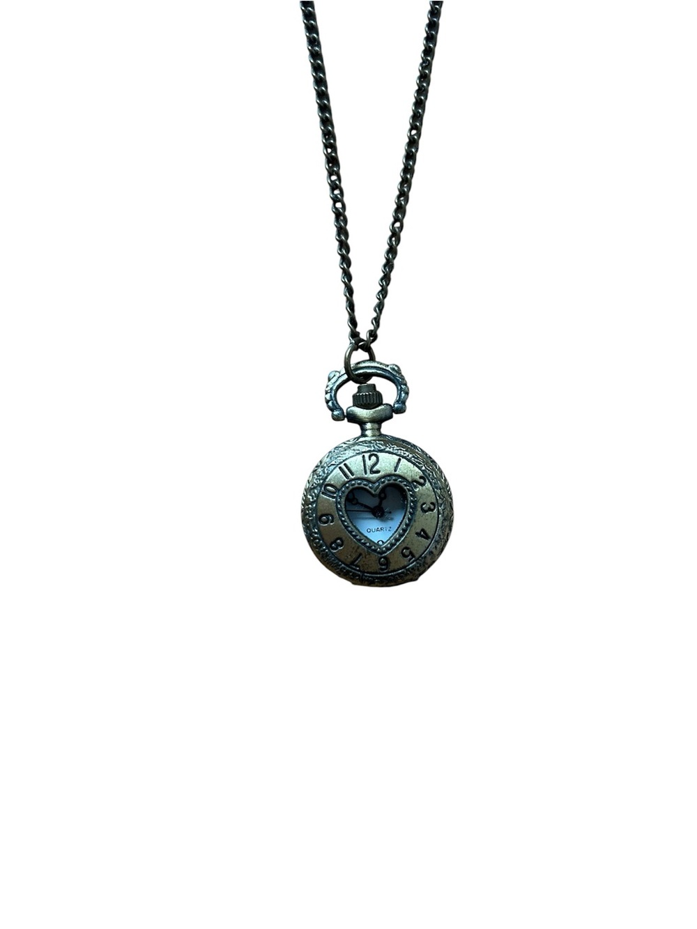 Vintage-Style Heart Locket Pocket Watch Necklace in Antiqued Bronze - Picture 2 of 4